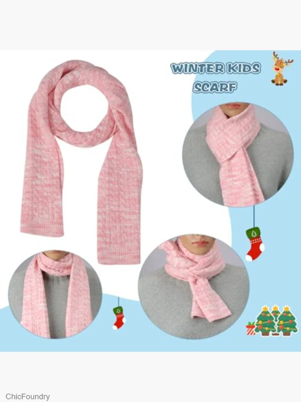 Kids Winter Hat Gloves Scarf Set Warm Fleece Lining 3-Piece 2-14 Years